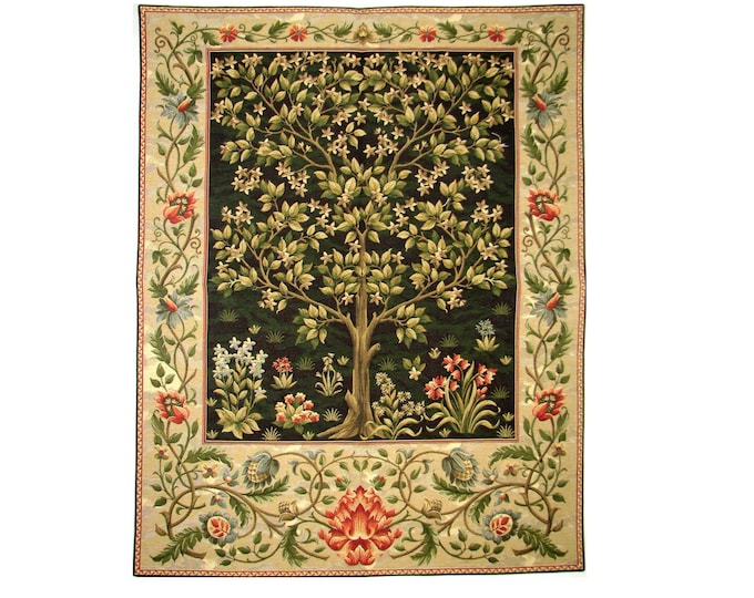 BELGIAN Jacquard WOVEN Hand Finished Tree of Life William MORRIS Design Tapestry Wall Hanging, 92cm x 70cm, 37" x 28", Lined with Rod Sleeve