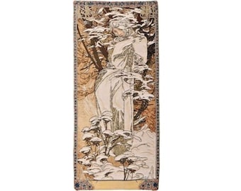 Alphonse MUCHA Seasons Hiver / Winter, Hand Finished BELGIAN Tapestry Wall Hanging, fully lined with rod sleeve, 59" x 26", 150cm x 66cm