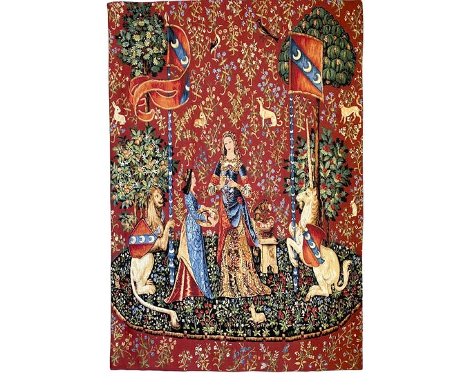 Cluny Lady & the Unicorn The Smell BELGIAN Belgium jacquard woven tapestry wall hanging 140cm x 98cm / 55" x 38.5" fully lined + rod sleeve