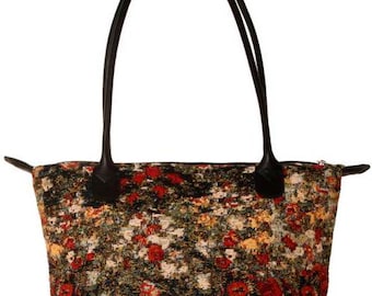 Maison MONET House BELGIAN TAPESTRY Malta Style Hand Bag 36cm x 24cm, Hand finished and fully lined with leather handles & zip closure