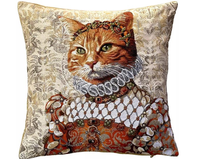 Cat lovers Elizabethan Ginger Cat Sisi Belgium BELGIAN Jacquard WOVEN Hand Finished 46cm, 18" Tapestry Pillow Cushion Cover