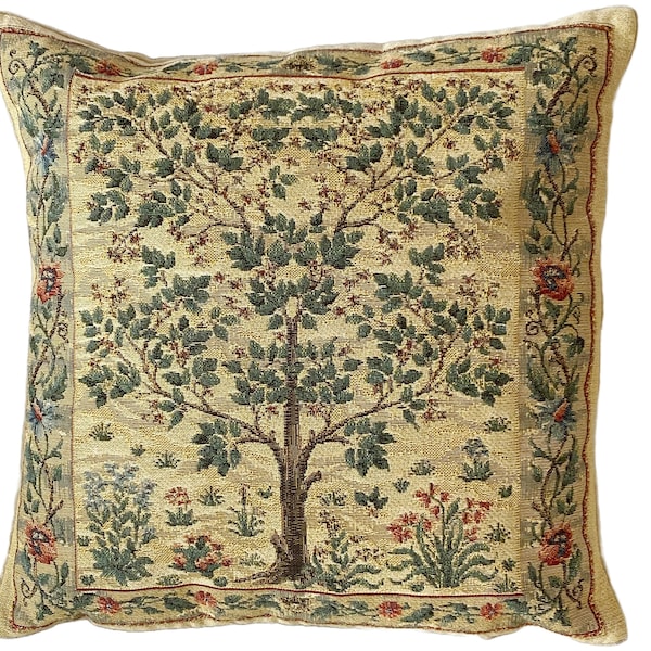 Tree of Life William MORRIS Design BELGIAN Belgium Jacquard WOVEN Hand Finished 34cm 13.5" Fauve Fine Arts Tapestry Pillow Cushion Cover