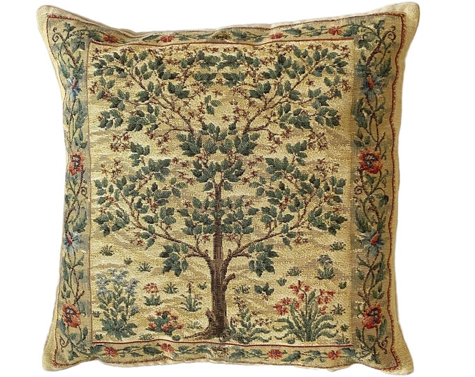Tree of Life William MORRIS Design BELGIAN Belgium Jacquard WOVEN Hand Finished 34cm 13.5" Fauve Fine Arts Tapestry Pillow Cushion Cover