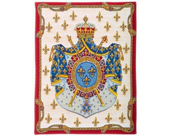 French Royal Coat of Arms as a BELGIAN Belgium jacquard woven tapestry wall hanging, fully lined with rod sleeve, 60cm x 46cm, 23.5" x 18"