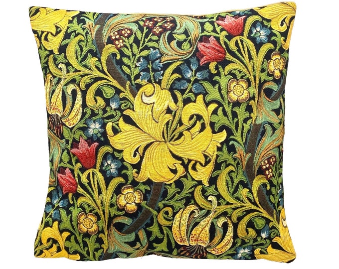 William MORRIS Golden Lily Design BELGIAN Belgium Jacquard WOVEN Hand Finished Tapestry Pillow Cushion Cover, 47cm x 47cm 18" x 18"