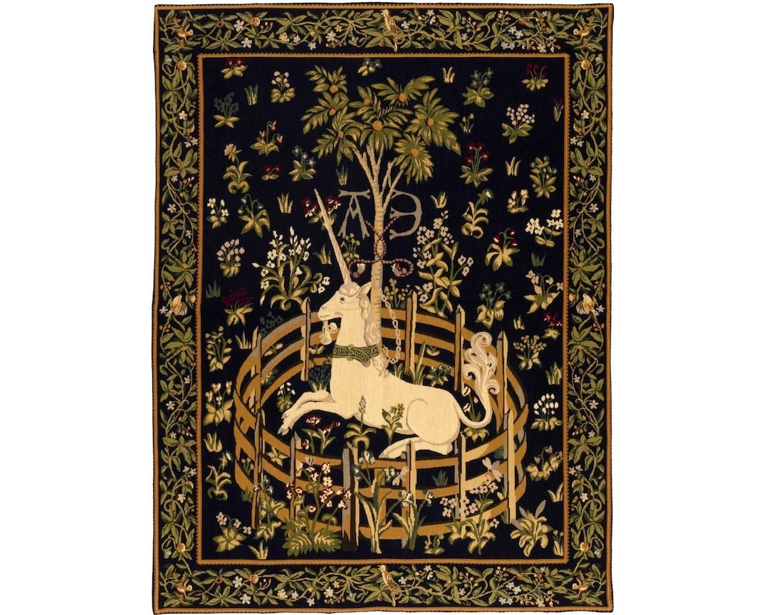 Tapisserie Murale Licorne En Captivité - Tissée Jacquard Belge - 63x45 Cm - Coton - Neuf