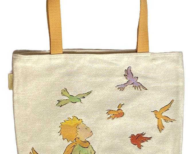 PETIT PRINCE & Birds BELGIAN Tapestry Woven Hand Finished Large Tote Shoulder Bag Handbag, 44cm x 44cm, Measurement Excluding Handles