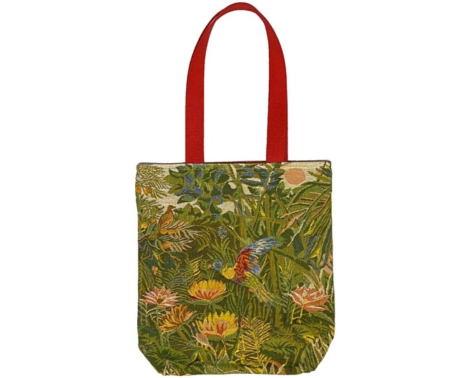Feerie Tropicale, Tropical Fairyland BELGIAN Tapestry Woven Hand Finished Large Tote Shoulder Bag Handbag, Bag Size 38cm x 34cm, 15" x 13.5"
