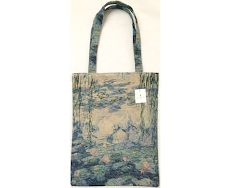 Claude MONET Water Lilies Nympheas FRENCH Tapestry Woven Hand Finished Tote Shoulder Bag Handbag with Matching Tapestry Straps / Handles