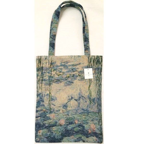 Claude MONET Seerosen Nympheas FRANZÖSISCHE Gobelin gewebt Handfertige Tasche Schultertasche Handtasche mit passenden Tapisserie Riemen / Griffe