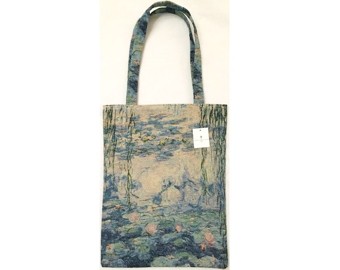 Claude MONET Water Lilies Nympheas FRENCH Tapestry Woven Hand Finished Tote Shoulder Bag Handbag with Matching Tapestry Straps / Handles