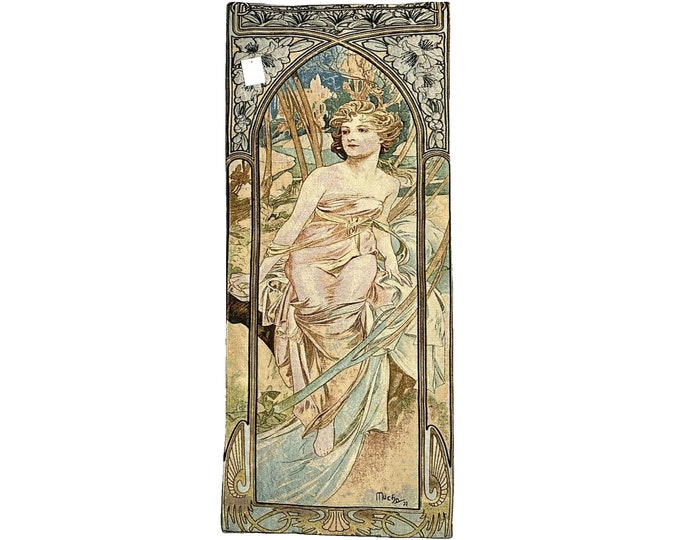 Alphonse MUCHA Times of the Day Morning Awakening FRENCH Hand Finished Tapestry Wall Hanging, fully lined with rod sleeve, 44cm x 102cm