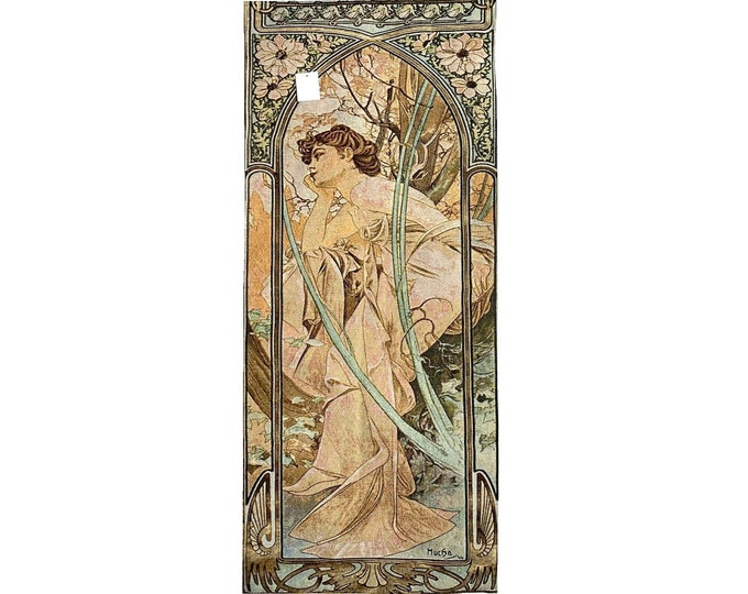 Alphonse MUCHA Times of the Day Evening Contemplation FRENCH Hand Finished Tapestry Wall Hanging, fully lined with rod sleeve, 44cm x 102cm