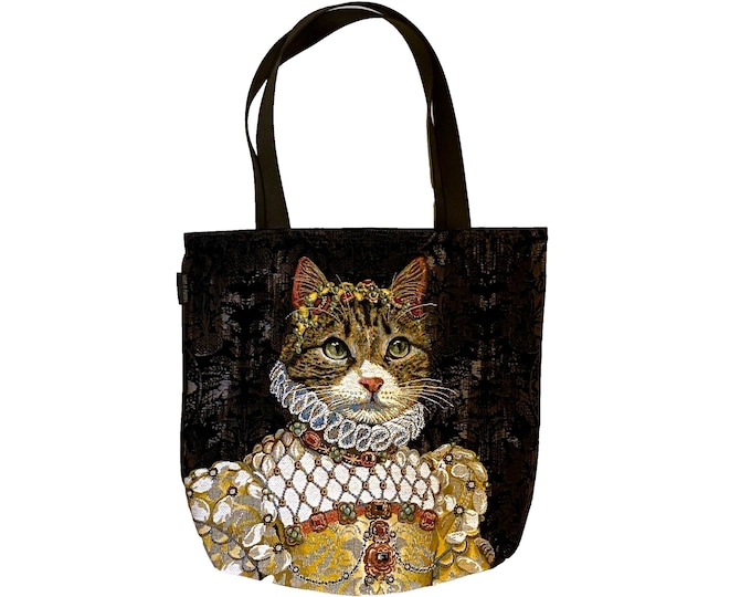 Cat lovers BELGIAN TAPESTRY LARGE Heavy Duty Shopping Tote Bag 46cm x 46cm, Tabby Cat Sisi - beautiful quality with lovely detail
