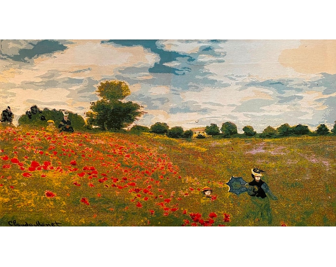 Claude MONET Coquelicots Poppy Fields Belgian Jacquard Woven Hand Finished Lined Tapestry Wall Hanging, Rod Sleeve, 142cm x 80cm, 56" x 32"