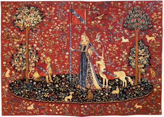 Big 41x55 Inch Lady & The Unicorn Medieval Tapestry Wall Hanging - Art Deco Style