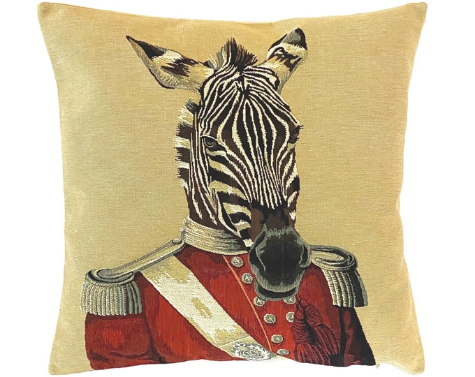 Aristocratic Military Safari Zebra Animal BELGIAN Belgium Jacquard WOVEN Hand Finished 46cm 18" Tapestry Pillow Cushion Cover, Velvet Back