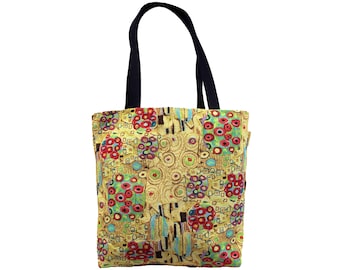 GUSTAV KLIMT Flowers Circles, BELGIAN Tapestry Woven Hand Finished Large Tote Shoulder Bag Handbag, Size 46cm x 46cm 18" x 18" Excl. Handles