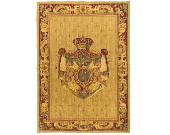 UNICORN Crest Coat of Arms BELGIAN Belgium jacquard woven LARGE tapestry wall hanging with rod sleeve, 76" x 54", 194cm x 137cm