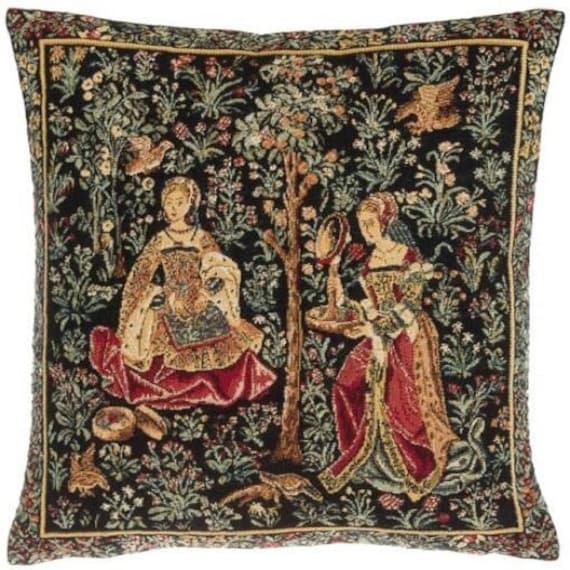 中世の刺繍風景（ギャラントリーズ）ベルギー製ジャカード織り手仕上げ
