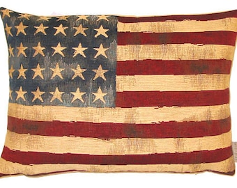 USA US Stars & Stripes Vintage Flag BELGIAN Woven Hand Finished Tapestry Cushion Cover 45cm X 35cm