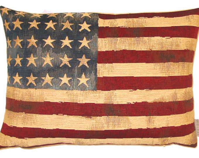 USA US Stars & Stripes Vintage Flag BELGIAN Woven Hand Finished Tapestry Cushion Cover 45cm X 35cm