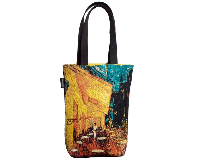 BELGIAN Tapestry Woven Hand Finished Tote Shoulder Bag Handbag, VAN GOGH Cáfe Terrace at Night, Fauve Fine Arts, 38cm x 34cm Excl. Handles