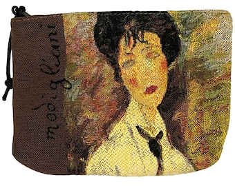 Modigliani Lady With the Black Tie, Hand Finished BELGIAN TAPESTRY Trousse Purse Pouch Toiletry Cosmetic Bag 20CM X 15CM, with zip