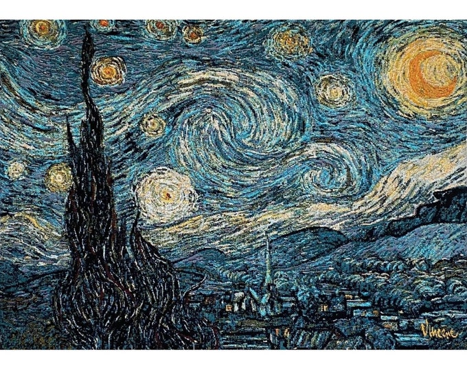 Vincent VAN GOGH Nuit Etoilee Starry Night Belgian Jacquard Woven Hand Finished Fully Lined Tapestry Wall Hanging, 64cm x 45cm, 25" x 18"
