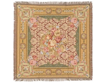 BELGIAN Jacquard Woven 150cm x 150cm Chambord TAPESTRY Table Throw Bed Spread Occasional Cover with Tassels