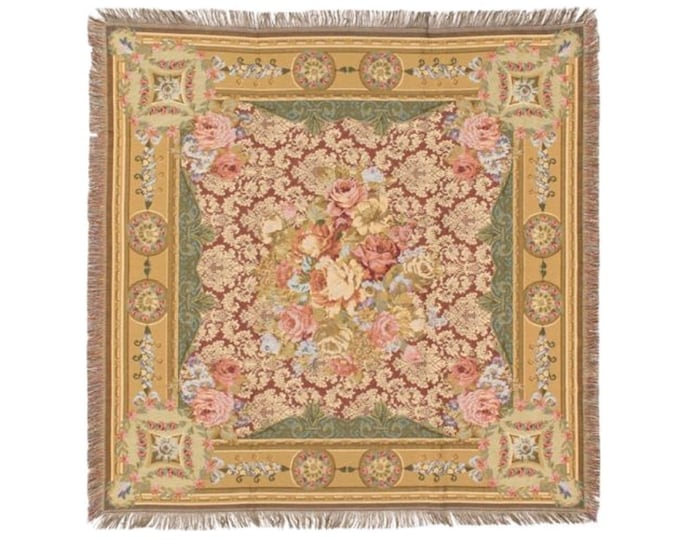 BELGIAN Jacquard Woven 150cm x 150cm Chambord TAPESTRY Table Throw Bed Spread Occasional Cover with Tassels
