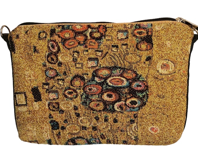 Art lovers BELGIAN TAPESTRY Hand Finished Gustav KLIMT Clothing Lined Clutch / Evening Bag 23CM X 16CM, detachable leather shoulder strap