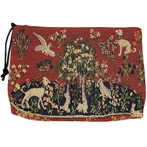 Bolsa de maquillaje y artículos de tocador con diseño de árbol de la vida de Milani (de La dama y el unicornio) con acabado a mano TAPIZ BELGA 20 CM X 15 CM con cremallera
