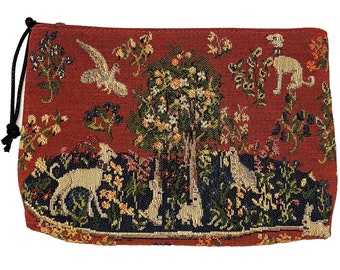 Milani Tree of Life (from Lady & the Unicorn) Hand Finished BELGIAN TAPESTRY Trousse Purse Pouch Toiletry Cosmetic Bag 20CM X 15CM with zip