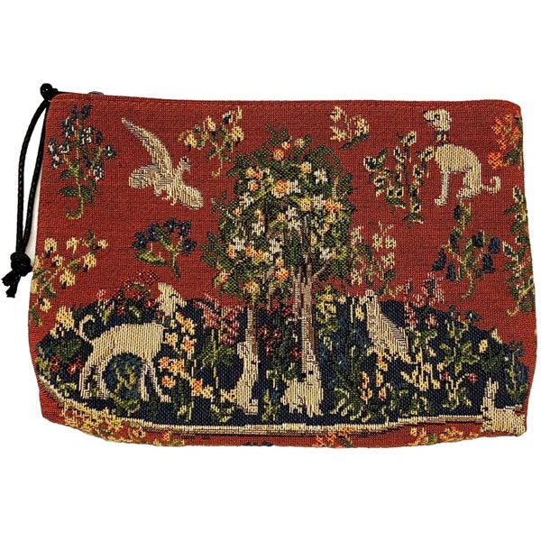 Milani Tree of Life (from Lady & the Unicorn) Hand Finished BELGIAN TAPESTRY Trousse Purse Pouch Toiletry Cosmetic Bag 20CM X 15CM with zip