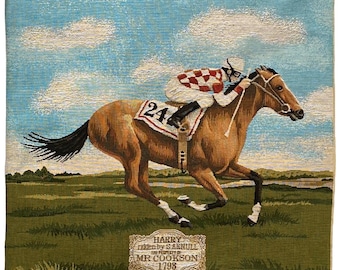 Horse Racing Jockey 1798 BELGIAN Belgium Jacquard Woven Hand Finished Tapestry Pillow Cushion Cover With Zip, 46cm x 46cm 18" x 18", 3032