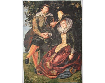 RUBENS with Isabella BRANT Honeysuckle Bower BELGIAN jacquard woven tapestry wall hanging, lined + rod sleeve, 68cm x 47cm, 26.8" x 18.5"
