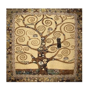GUSTAV KLIMT Baum des Lebens 28 &quot;x 25,5&quot;, 71 cm x 65 cm, Hochwertiger BELGISCHER Jacquard gewebter, handbearbeiteter Wandteppich mit Stabhülse
