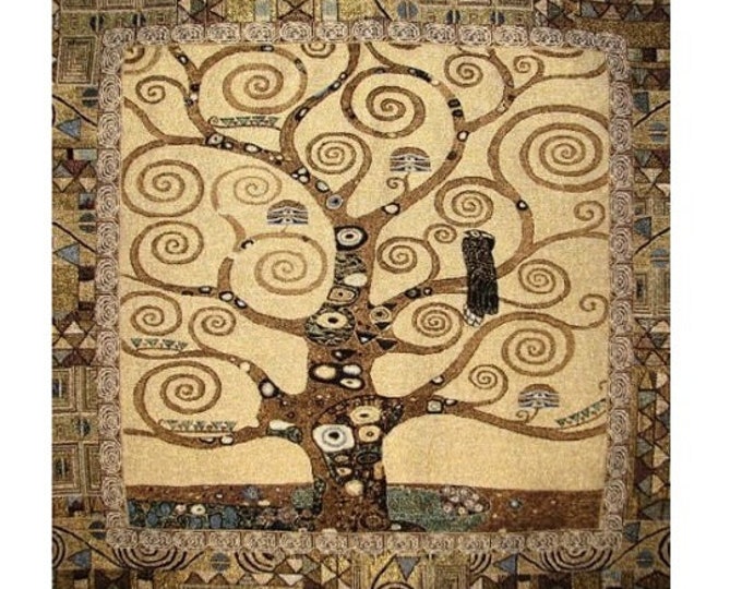 GUSTAV KLIMT Tree of Life 28" x 25.5", 71cm x 65cm,  High Quality BELGIAN Jacquard Woven Hand Finished Tapestry Wall Hanging with Rod Sleeve
