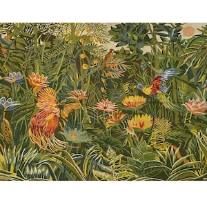 アンリ・ルソー FEERIE TROPICALE トロピカル フェアリーランド 57" x 35", 144 cm x 89 cm 高品質ベルギー織り手仕上げタペストリー壁掛け