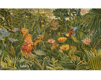 Henri Rousseau FEERIE TROPICALE Tropical FAIRYLAND 57" x 35", 144cm x 89cm High Quality Belgian Woven Hand Finished Tapestry Wall Hanging
