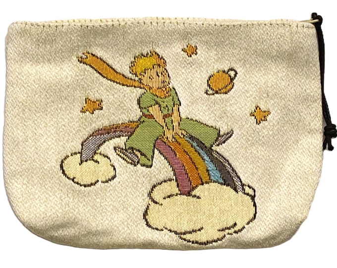 PETIT PRINCE on a Rainbow Arc-en-ciel, Hand Finished BELGIAN Tapestry Trousse Purse Pouch Toiletry Cosmetic Bag 20CM x 15CM, with zip