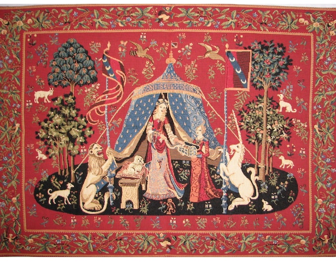 A Mon Seul Desir Cluny Lady & the Unicorn Series 97cm x 137cm BELGIAN woven tapestry wall hanging fully lined with rod sleeve