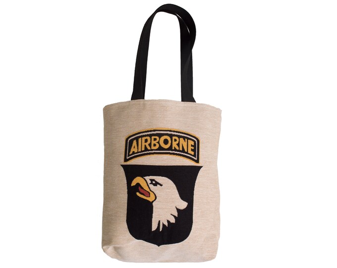 BELGIAN Tapestry Woven Hand Finished Tote Shoulder Bag Handbag, US USA Airborne, Fauve Fine Arts, 38cm x 34cm Excluding Handles