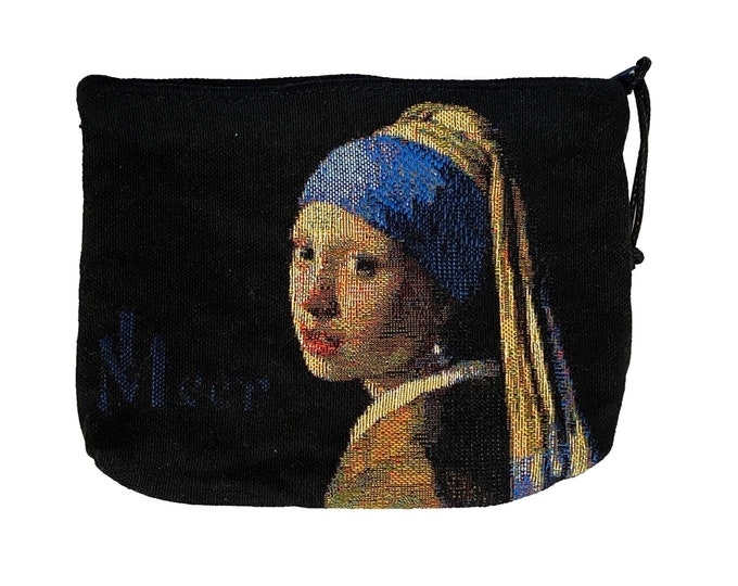Vermeer, Girl With the Pearl Earring, Hand Finished BELGIAN TAPESTRY Trousse Purse Pouch Toiletry Cosmetic Bag 20CM X 15CM, with zip