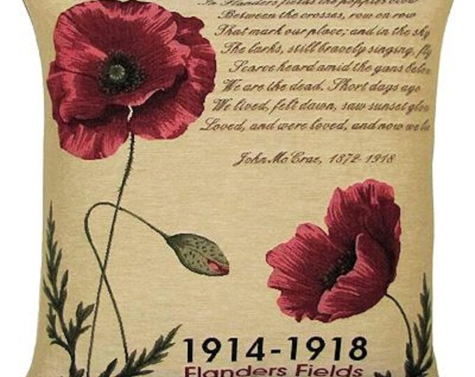 Flanders Fields Red POPPIES Remembrance BELGIAN Belgium Jacquard WOVEN Hand Finished Tapestry Pillow Cushion Cover V1, 46cm x 46cm 18" x 18"