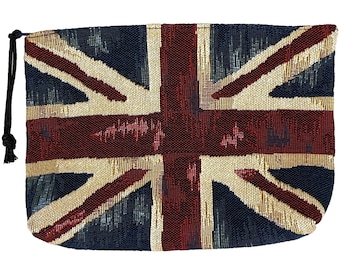 Union Jack Flag, Hand Finished BELGIAN TAPESTRY Trousse Purse Pouch Toiletry Cosmetic Bag 20CM X 15CM, with zip