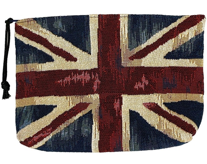 Union Jack Flag, Hand Finished BELGIAN TAPESTRY Trousse Purse Pouch Toiletry Cosmetic Bag 20CM X 15CM, with zip