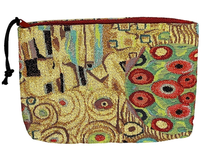 Gustav Klimt Flowers, Hand Finished BELGIAN TAPESTRY Trousse Purse Pouch Toiletry Cosmetic Bag 20CM X 15CM, with zip