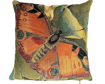Gedeon BUTTERFLY, BELGIAN Belgium Jacquard Woven Hand Finished Tapestry Pillow Cushion Cover with Zip, 13" x 13", 33cm x 33cm